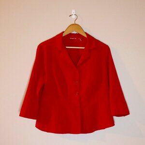 Red button-down dress shirt, with button detail at the end of the sleeve